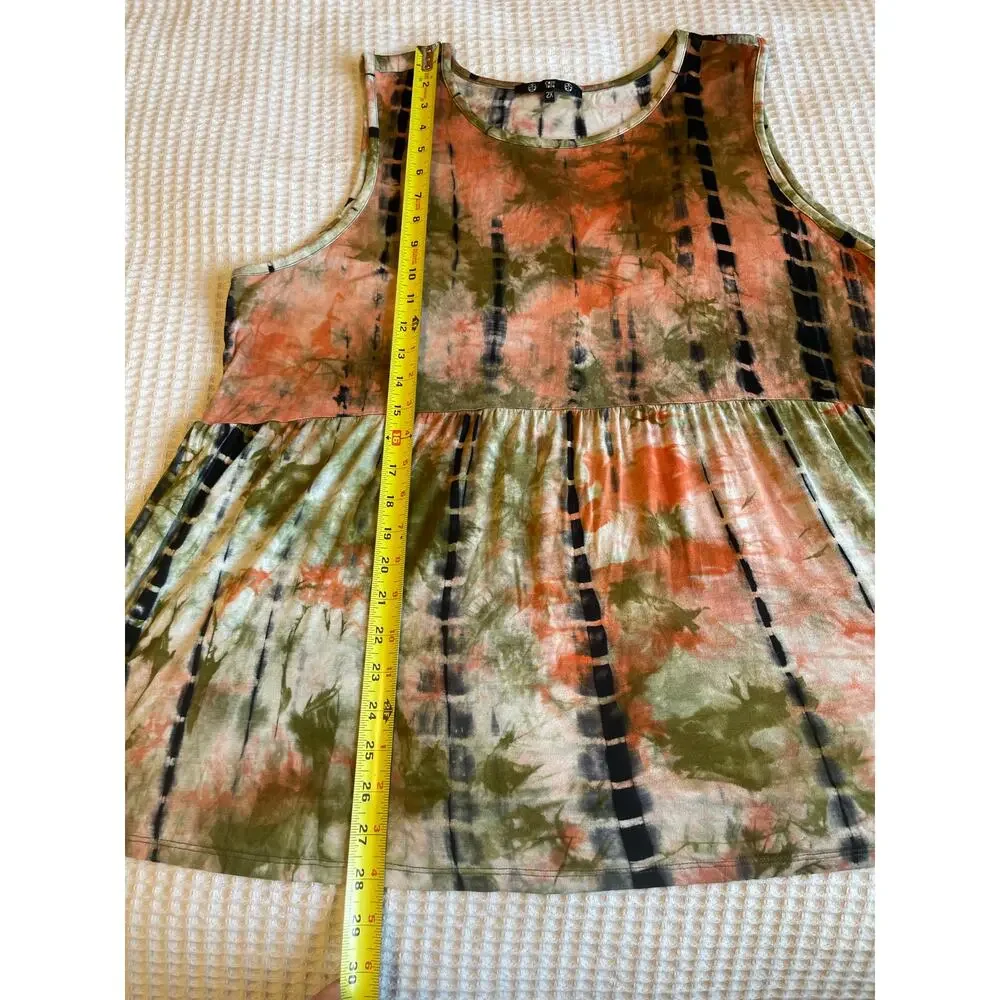 Coin 1804 Boho Tie Dye Orange & Green Sleeveless Relaxed Fit Peplum Top Size 2X